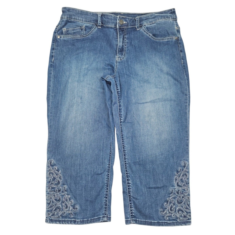 Christopher & Banks Petite Embroidered Capri Jeans Blue Denim Sz 14P